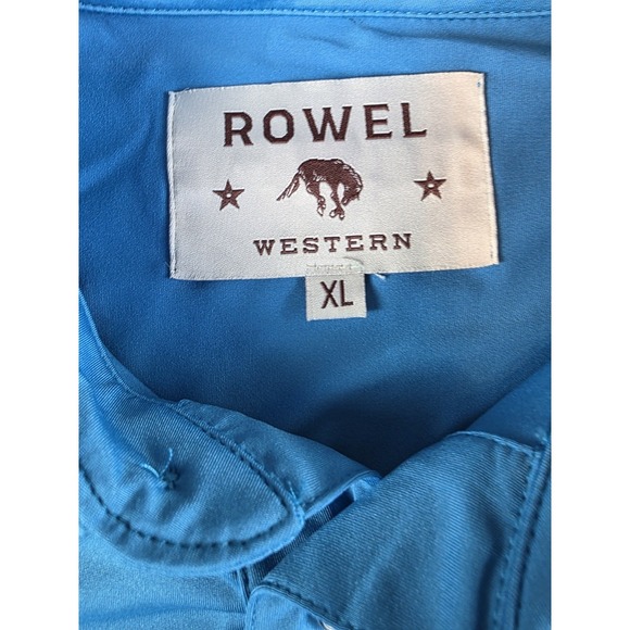 Rowel Western Pearl Snap Solid Blue Shirt Men Size XL Short Sleeve Stretch Rodeo - Picture 4 of 5
